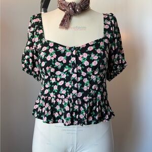 Zara Black Floral Blouse